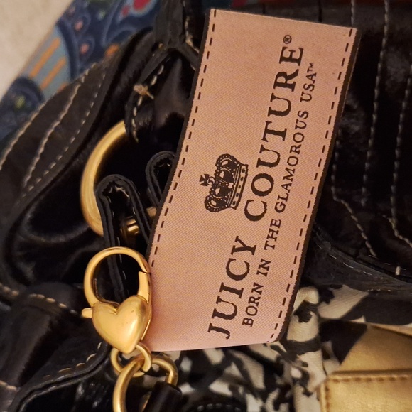 Juicy Couture Vintage Black Leather hobo hand bag EUC 13x8 - Picture 6 of 10